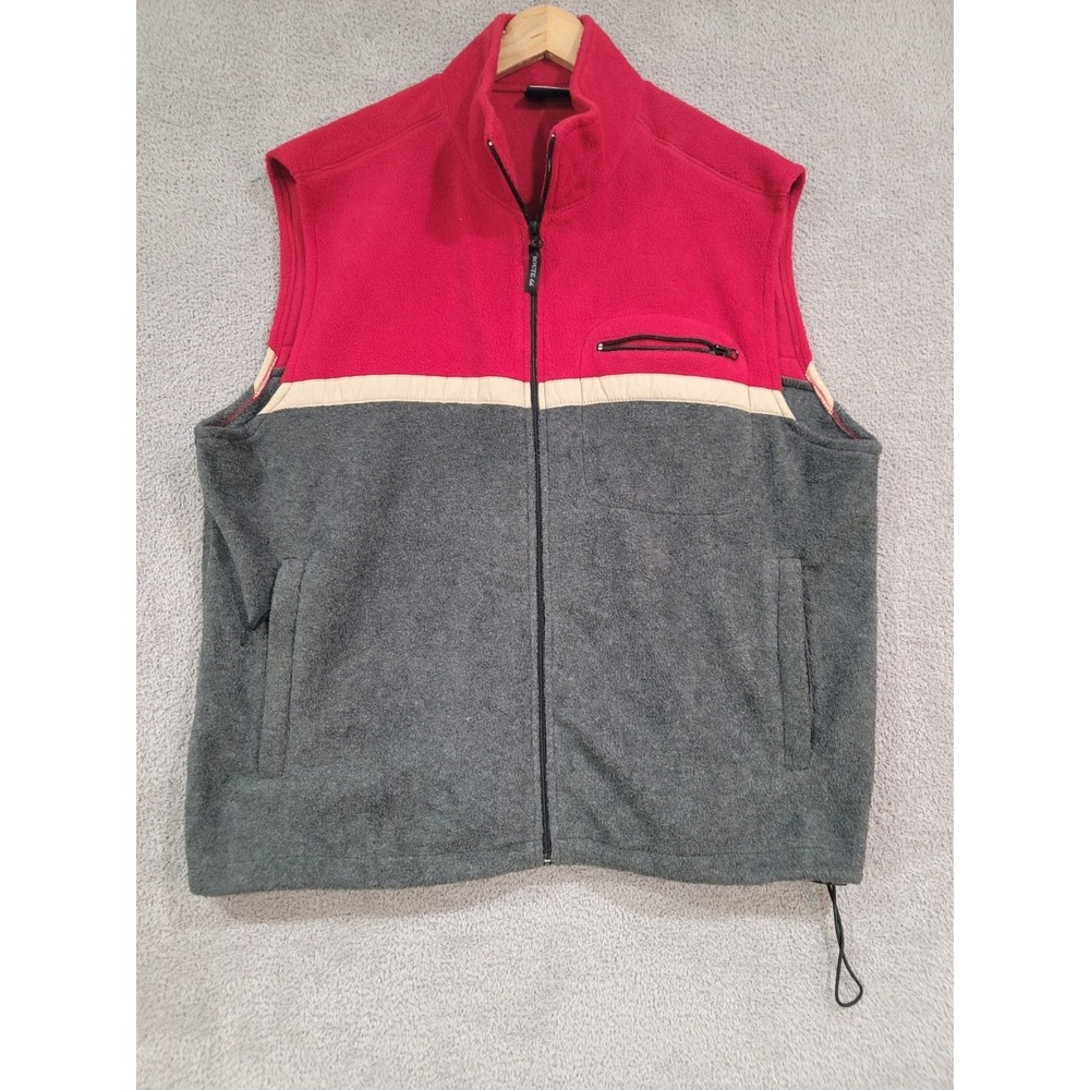 Route 66 Men's Fleece Vest XL Red Gray Colorblock Zip Front Style Retro 90s